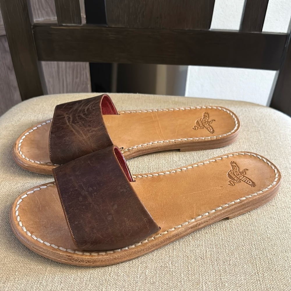 Freebird Women’s Golden Leather Slip On Slides Sandals Brown Size 8